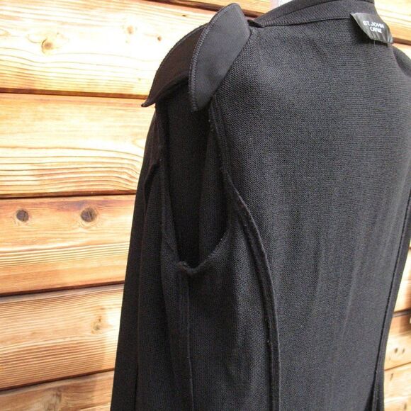 St John Caviar Black Knit Wool Blend Belted Coat - Picture 7 of 9